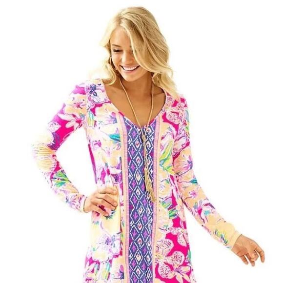 Lilly Pulitzer Paradis Swing Multicolor Long Sleeve Floral Dress Modal Medium - Picture 2 of 7